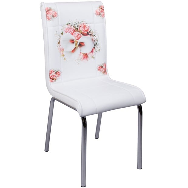 Pembe Bahar Çiçeği Krom Ayaklı Deri Sandalye