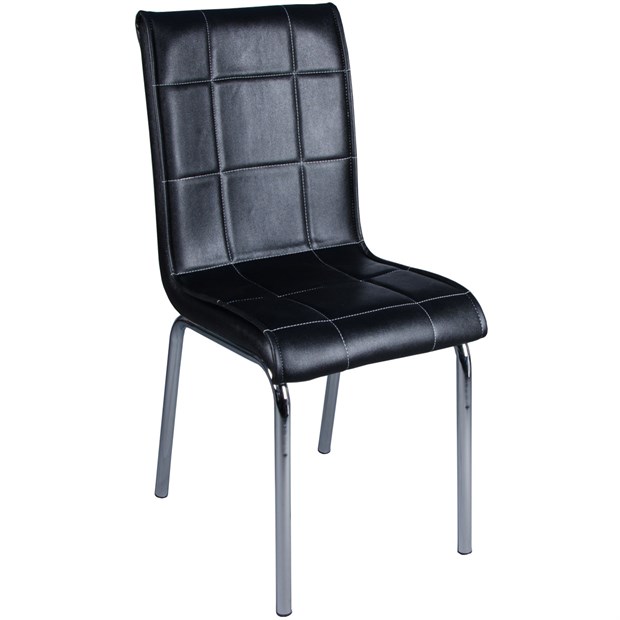 Monopetli Siyah Deri Krom Ayaklı Sandalye
