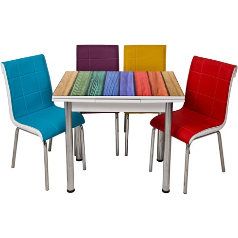 Dört Renk Ahşap Yandan Açılır Küçük Boyut Masa ve Sandalye Takımı 