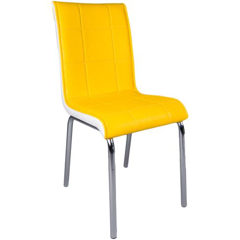 Monopetli Deri Sarı Krom Ayaklı Sandalye